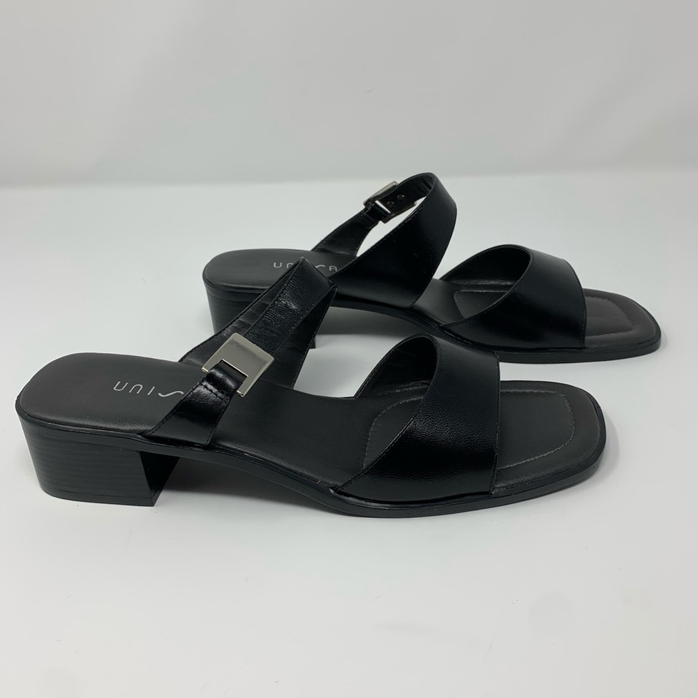Unisa Black Chunky Heel Slip On Sandals